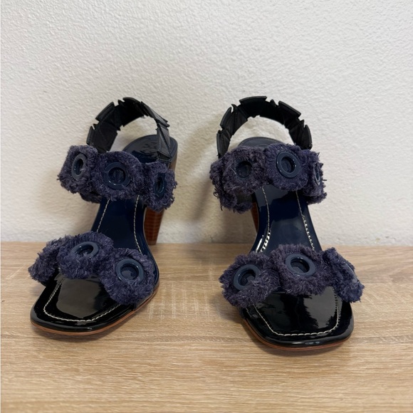 Tory Burch Freya Eyelet Slingback Navy Patent Leather heel Sandal Sz 9 NEW! - Picture 7 of 8